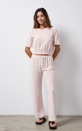 Monrow Diamond Terry Cloth Short Sleeve Top in Pink Pearl - Estilo Boutique