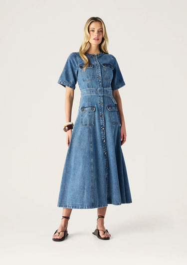 MOS Aveline Denim Dress in Light Indigo