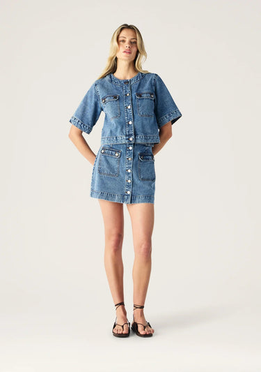 MOS Aveline Denim Top in Light Indigo