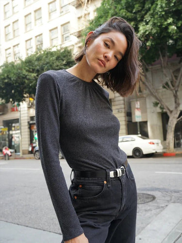 Nation Alejandra Long Sleeve Tee in Heather Charcoal