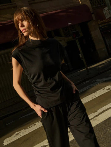Nation Andrea Side Shirred Top in Jet Black