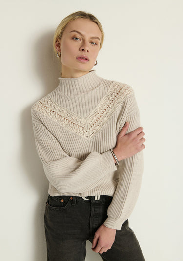 Nation Cassandra Mock Neck Pullover in Heather Oatmeal