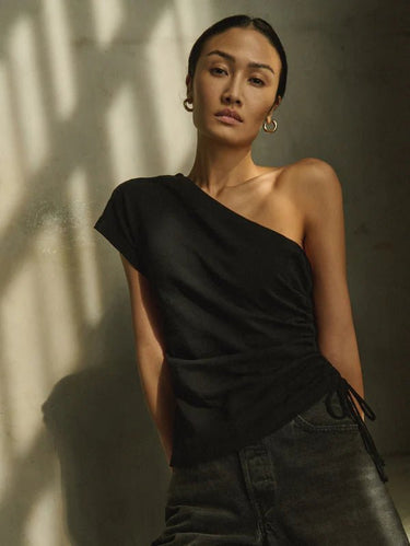 Nation Jaylen Asymmetrical Tee in Jet Black - Estilo Boutique