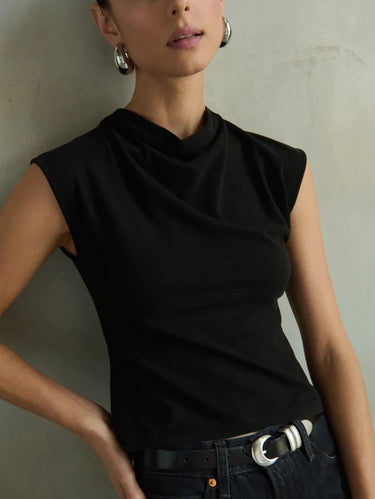 Nation Lulu Mock Neck Top in Jet Black