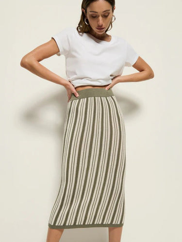 Nation Mirella Midi Skirt in Green Herb Stripe