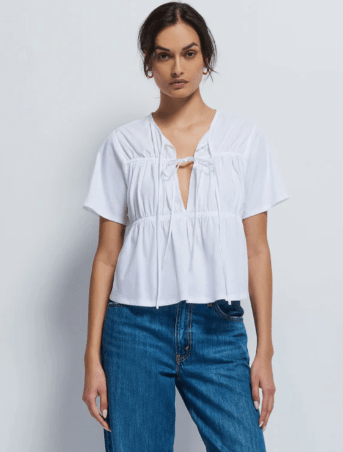 Nation Robin Tie Front Tee in White - Estilo Boutique
