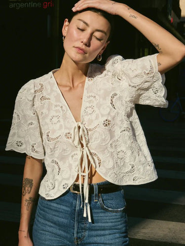Nation Rosalyn Tie Front Top in White