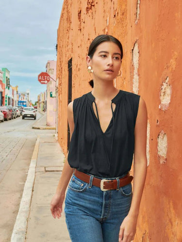 Nation Via Tie Front Flow Tank in Jet Black - Estilo Boutique