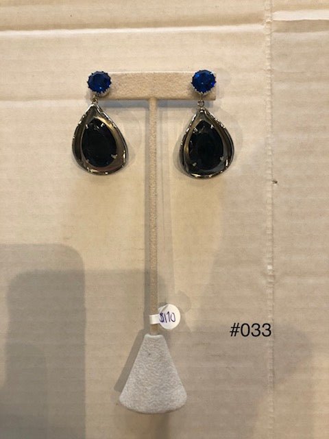 Nicole Romano Navy and Azure Blue Crystal Tear Drop Earrings (Silver) - Estilo Boutique