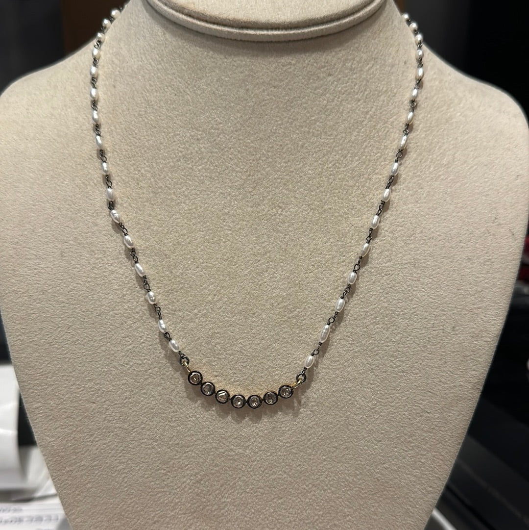 Paula Rosen Mini Polki Pearl Diamond Necklace - Estilo Boutique