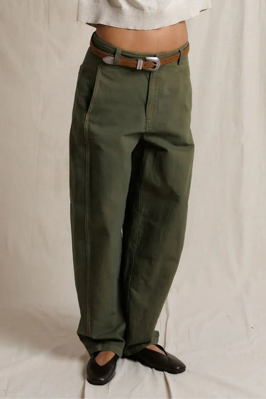 Perfect White Tee Akira Barrel Leg Pant in Dark Olive