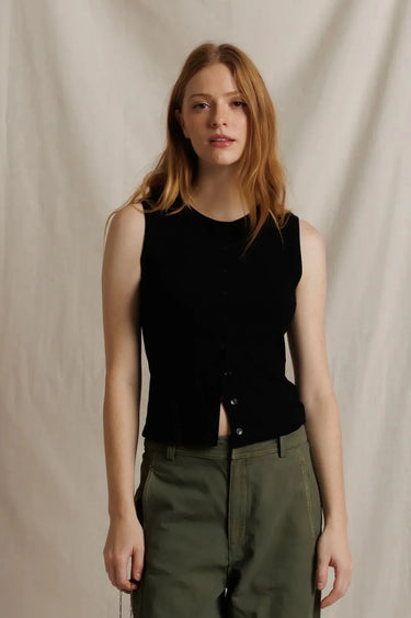 Perfect White Tee Andrea Sleeveless Cardigan in True Black