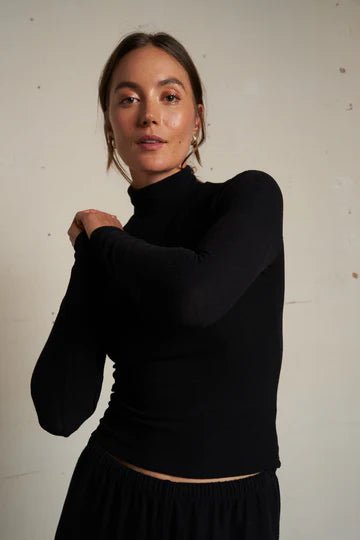 Perfect White Tee Dana Brushed Sweater Turtleneck in True Black