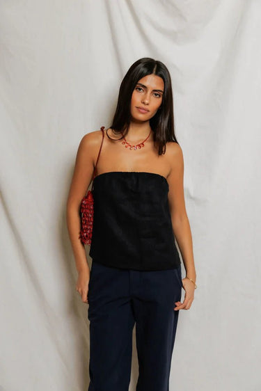 Perfect White Tee Gianna Linen Tube Top in True Black