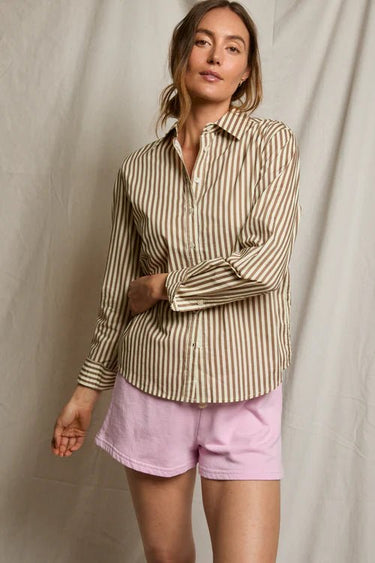 Perfect White Tee Gisele Top in Mocha Stripe