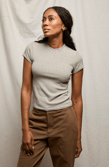 Perfect White Tee Jude Tee in Heather Grey Black Stripes