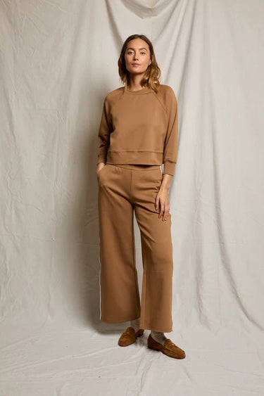 Perfect White Tee Mikos Pant with Stripe in Mocha