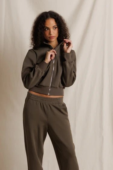 Perfect White Tee Milana Track Jacket in Dark Olive