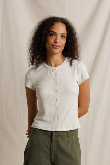 Perfect White Tee Miriam Short Sleeve Cardigan in Oatmeal