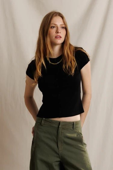 Perfect White Tee Miriam Short Sleeve Cardigan in True Black