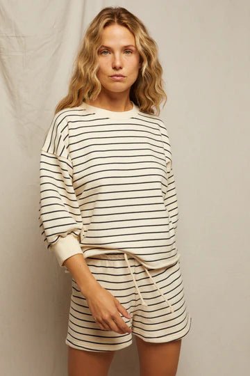 Perfect White Tee Niall Crew in Navy Natural Stripe