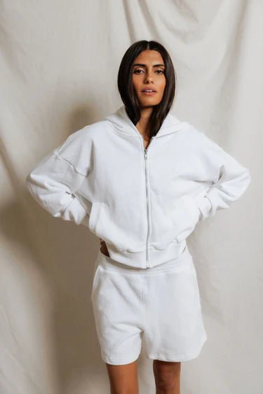 Perfect White Tee Sean Zip Up Hoodie in White