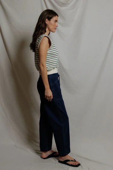Perfect White Tee Sloane French Terry Sweatshirt in Teal Navy Stripe