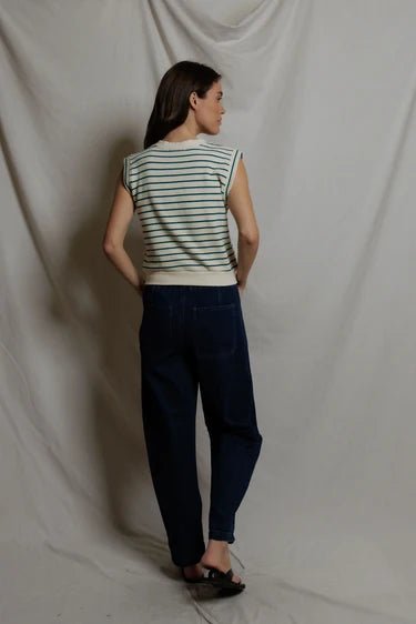 Perfect White Tee Sloane French Terry Sweatshirt in Teal Navy Stripe
