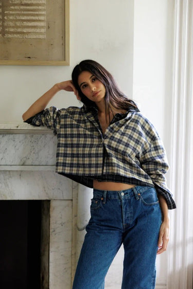 Perfect White Tee Tate Long Sleeve Button Up in Sugar Plaid