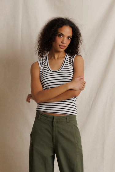 Perfect White Tee Tracy U Stripe Tank in Natural Black