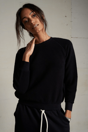 Perfect White Tee Ziggy Reverse Fleece Shrunken Sweater in True Black