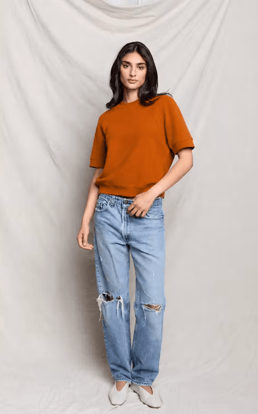 Perfect White Tee Ziggy Short Sleeve Sweatshirt in Burnt Orange