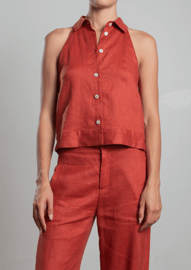 Pharaoh Atlas Halter in French Linen in Persimmon