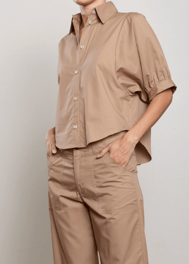 Pharaoh Claude Crop Shirt in Cotton Tencel in Chai
