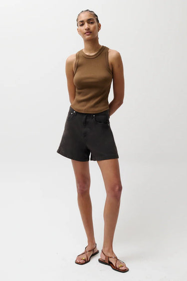 Pistola Kimora High Rise Linen Short in Bristol Black