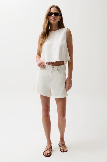 Pistola Kimora High Rise Linen Short in Egret