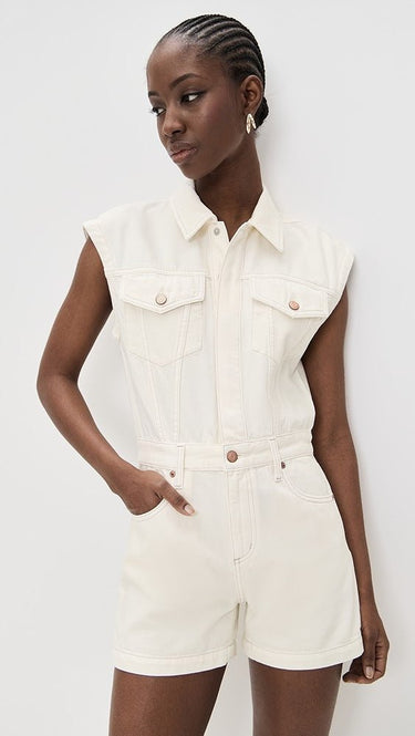 Pistola Lennon Sleeveless Romper in Ecru - Estilo Boutique