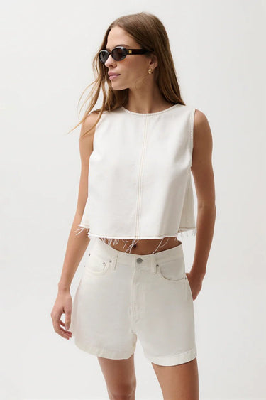 Pistola Rue Cropped Swing Shirt in Off White