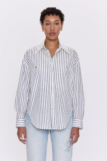 Pistola Samantha Oversized Button Up in Noir Le Blanc Stripe