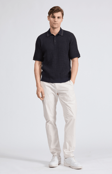 Rag & Bone Harvey Ribbed Knit Polo in Navy Multi