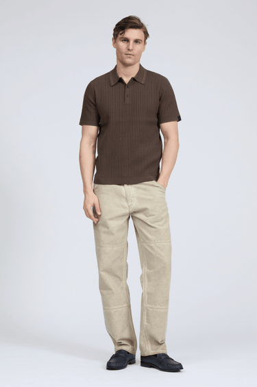 Rag & Bone Harvey Ribbed Knit Polo in Stonewall