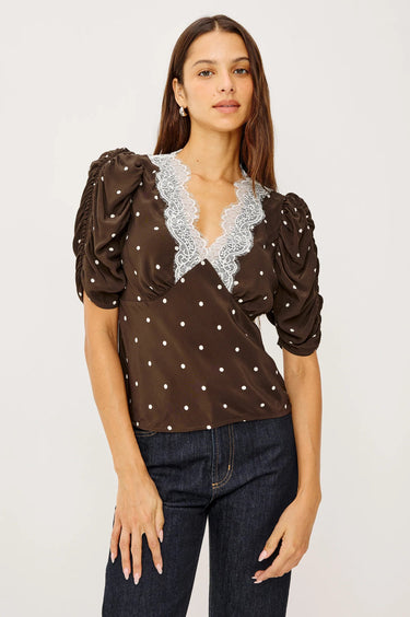 Rails Lazara Top in Cocoa Polka Dots