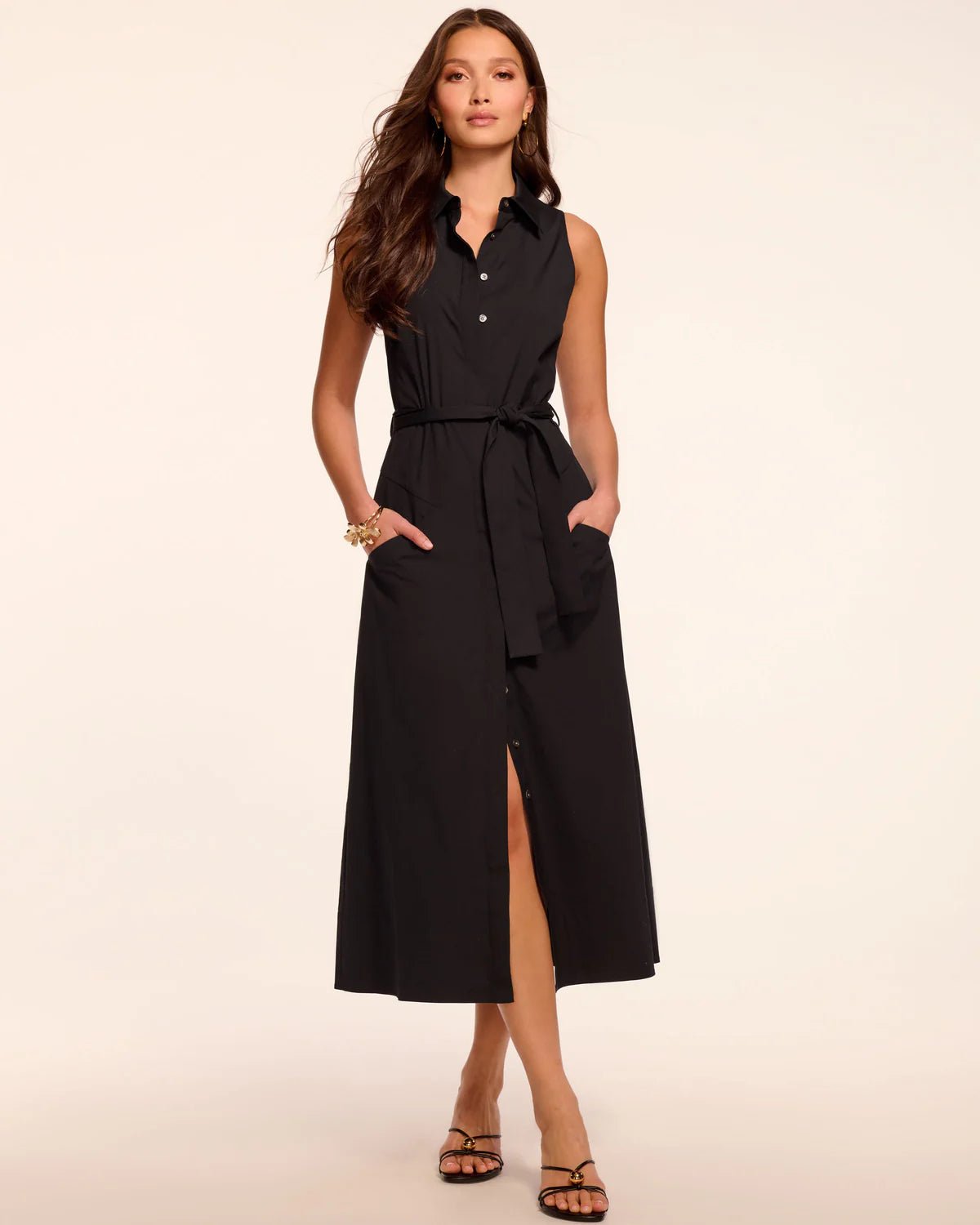 Ramy Brook Darcey Cotton Poplin Sleeveless Midi Dress in Black
