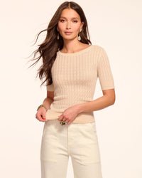 Ramy Brook Elliot Pointelle Silk Cashmere Short Sleeve Top in Sandstone