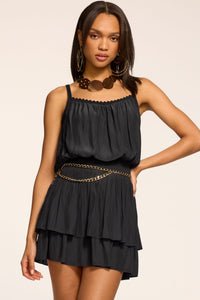 Ramy Brook Evelynn Smocked Waist Mini Dress in Black