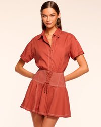 Ramy Brook Georgia Cotton Poplin Short Sleeve Mini Dress in Amber
