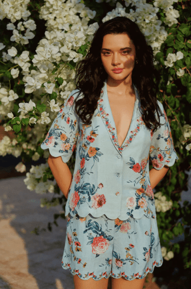 Ranna Gill Fiora Scalloped Shorts in Jade Rose