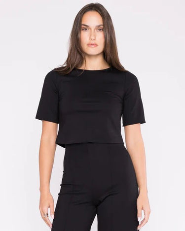 Ripley Rader Ponte Knit Short Sleeve Top in Black