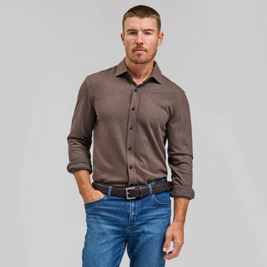 Rye 51 The Claude Heather Tech Button Down Shirt in Barnwood