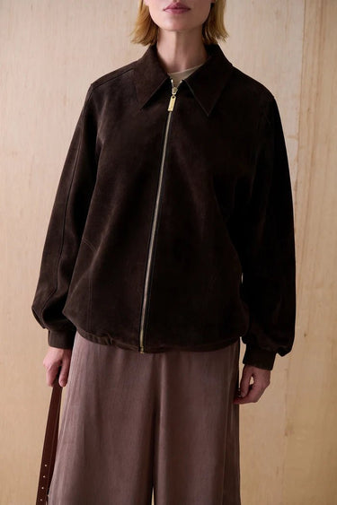 Sancia The Kennedy Suede Bomber in Truffle